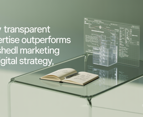 Blog banner with 'Why Transparent Expertise Outperforms Polished Marketing in Digital Strategy' title.