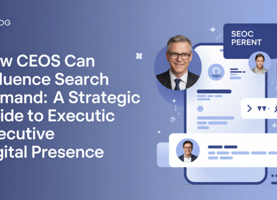 CEO silhouette with rising graph, digital elements, and blog title overlay.