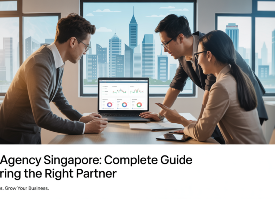 SEO Agency Singapore blog banner with guide title in bold letters.