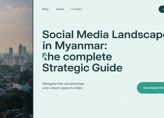 Banner titled 'Social Media Landscape in Myanmar: The Complete Strategic Guide' with a digital, tech-themed background.