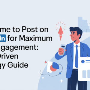 Banner with 'Best Time to Post on LinkedIn for Maximum B2B Engagement: Data-Driven Strategy Guide' title over a LinkedIn-themed background.