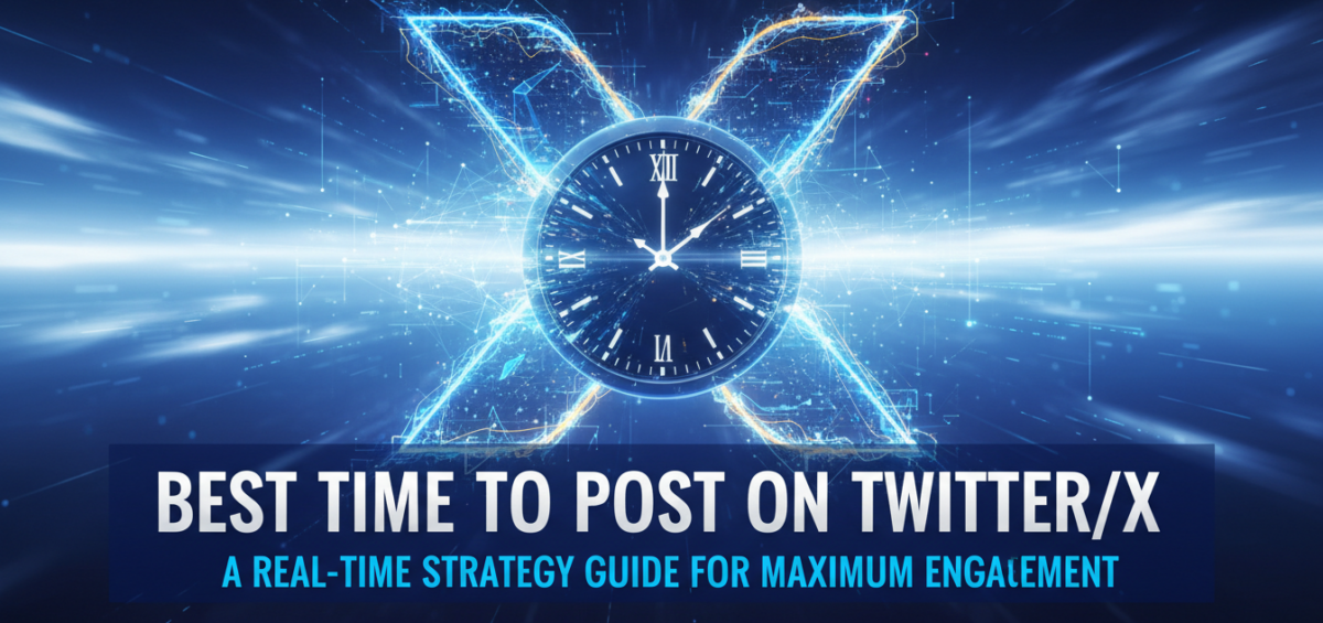 Banner with 'Best Time to Post on Twitter/X' in bold, digital-style font.