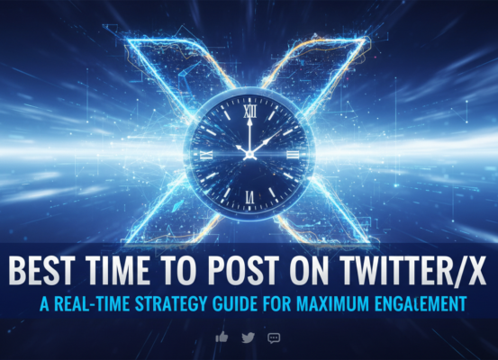 Banner with 'Best Time to Post on Twitter/X' in bold, digital-style font.