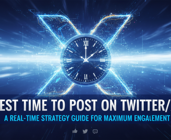 Banner with 'Best Time to Post on Twitter/X' in bold, digital-style font.