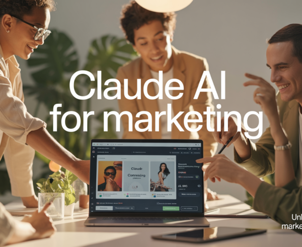 Banner with 'Claude AI for Marketing' title, digital theme, modern design.