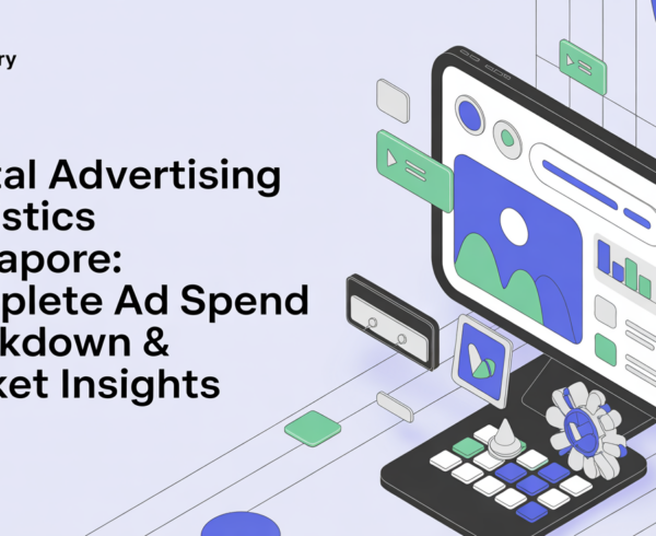 Banner with 'Digital Advertising Statistics Singapore' title, vibrant digital theme