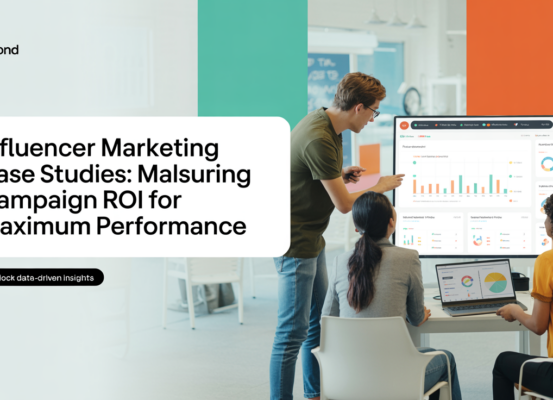 Banner with 'Influencer Marketing Case Studies' title, sleek design, digital theme
