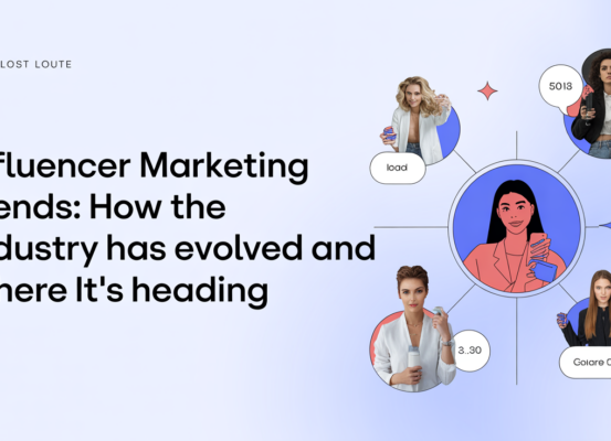 Banner with 'Influencer Marketing Trends' title, vibrant design, digital theme