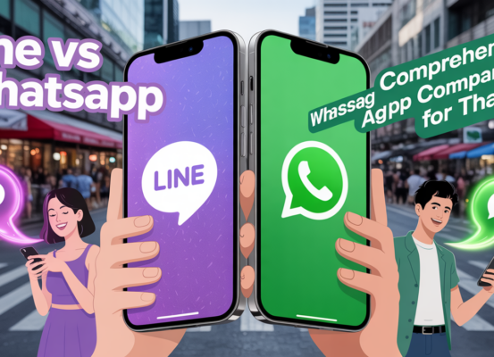 Banner with 'LINE vs WhatsApp: Comprehensive Comparison for Thailand' in bold text.