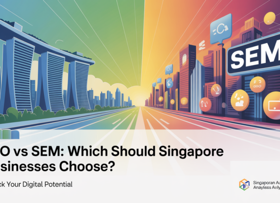Banner with 'SEO vs SEM: Which Should Singapore Businesses Choose?' title in bold.