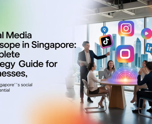 Banner with 'Social Media Landscape in Singapore' title over a skyline backdrop