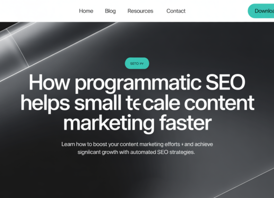 Banner with text 'How Programmatic SEO Helps Small Teams Scale Content Marketing Faster' over a digital marketing theme.