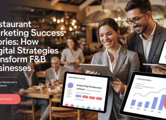 Banner with the title 'Restaurant Marketing Success Stories' in bold, modern font.
