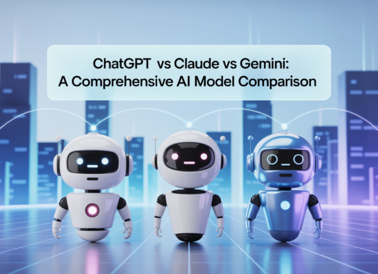 Banner with title 'ChatGPT vs Claude vs Gemini: A Comprehensive AI Model Comparison' in bold font
