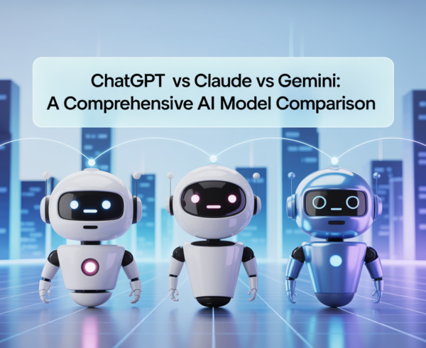 Banner with title 'ChatGPT vs Claude vs Gemini: A Comprehensive AI Model Comparison' in bold font