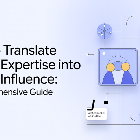 Banner with title 'How to Translate Offline Expertise Into Online Influence: A Comprehensive Guide' over a digital workspace background.