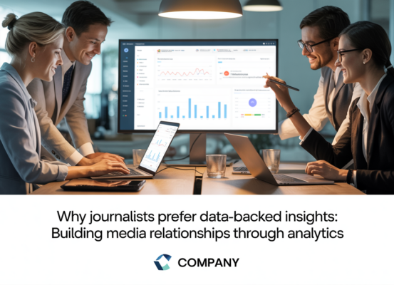 Banner with title 'Why Journalists Prefer Data-Backed Insights' over a background of media icons and analytics graphics.