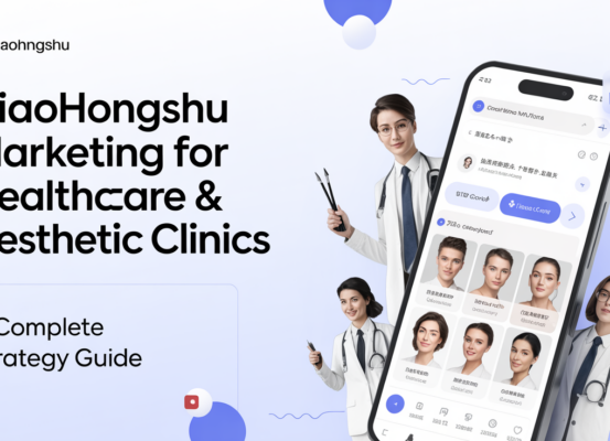 Banner with title 'Xiaohongshu Marketing for Healthcare & Aesthetic Clinics: A Complete Strategy Guide' in bold text on a sleek, modern background.