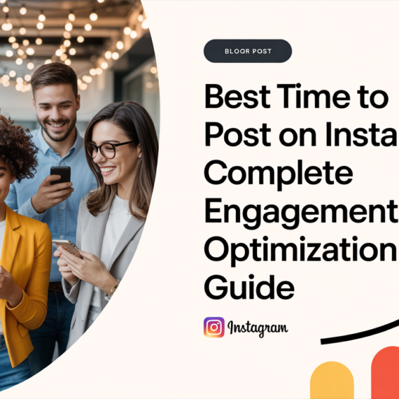 Blog banner titled 'Best Time to Post on Instagram' with vibrant social media icons.