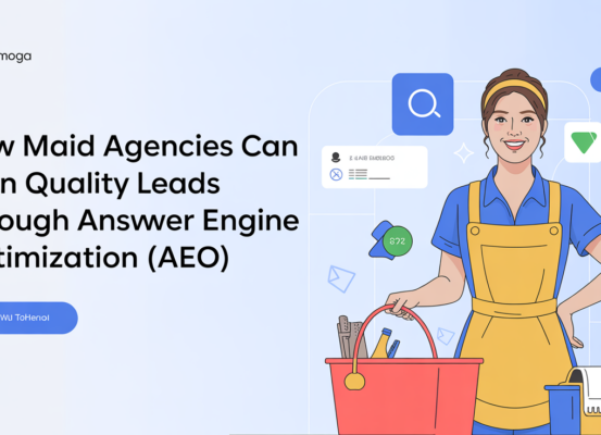 Blog banner titled 'How Maid Agencies Can Gain Quality Leads Through AEO' with a modern, professional design.