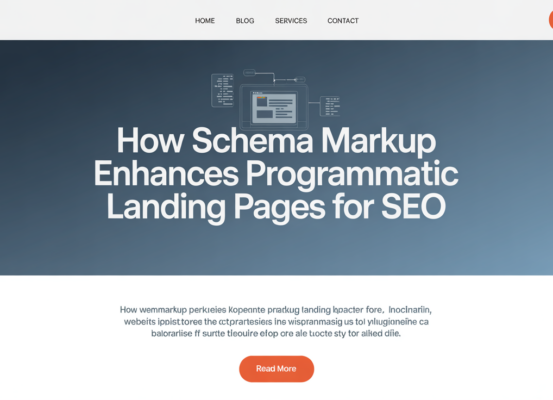 Blog banner titled 'How Schema Markup Enhances Programmatic Landing Pages for SEO' with digital design elements.