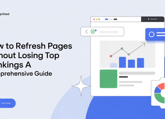 Blog banner titled 'How to Refresh Pages Without Losing Top Rankings: A Comprehensive Guide' with a modern design.