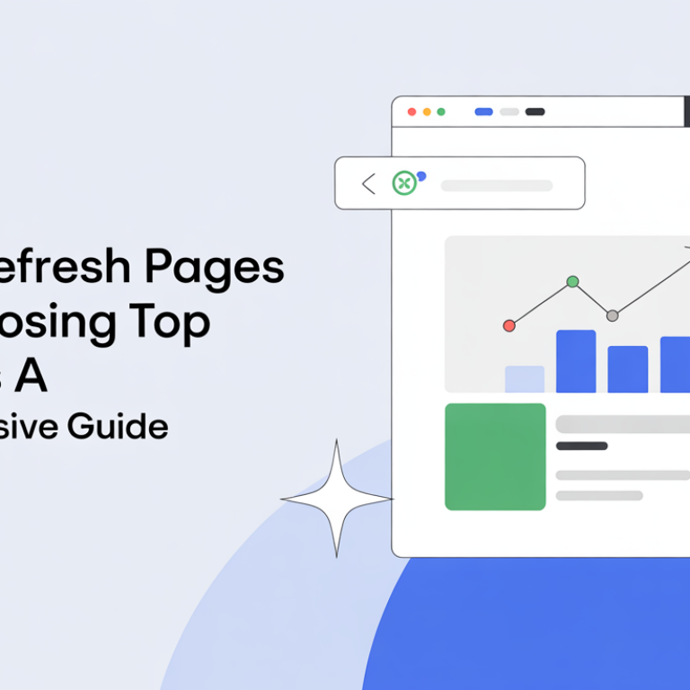Blog banner titled 'How to Refresh Pages Without Losing Top Rankings: A Comprehensive Guide' with a modern design.
