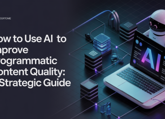 Blog banner titled 'How to Use AI to Improve Programmatic Content Quality: A Strategic Guide' with a tech-themed background.