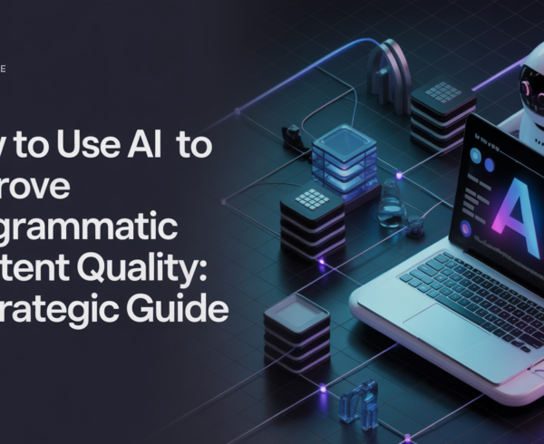 Blog banner titled 'How to Use AI to Improve Programmatic Content Quality: A Strategic Guide' with a tech-themed background.