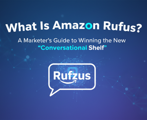 Blog banner titled 'What Is Amazon Rufus?' with a marketing theme and modern design.