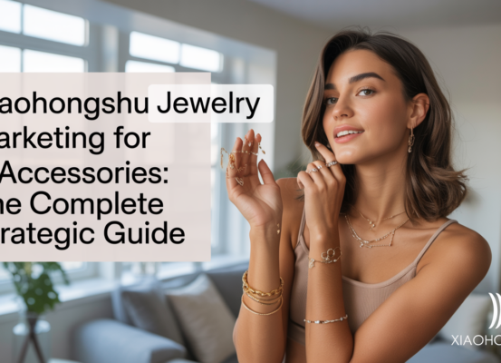 Blog banner titled 'Xiaohongshu Marketing for Jewelry & Accessories: The Complete Strategic Guide' with elegant jewelry graphics