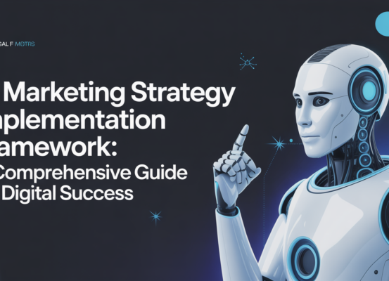 Blog banner with 'AI Marketing Strategy Implementation Framework' title, modern design.