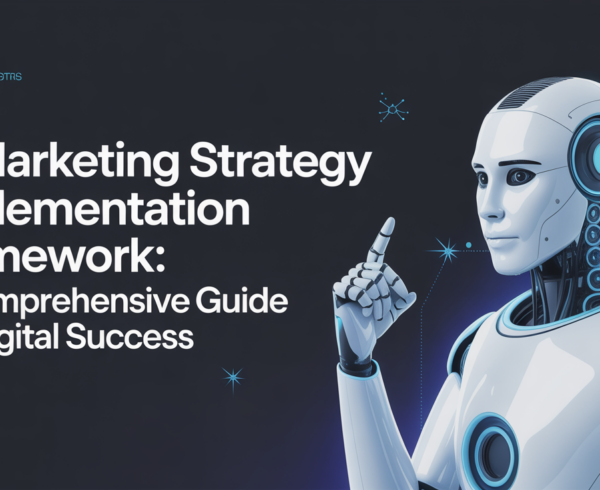 Blog banner with 'AI Marketing Strategy Implementation Framework' title, modern design.