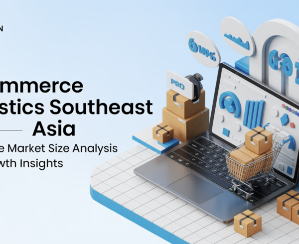 Blog banner with 'E-commerce Statistics Southeast Asia' title on a digital theme background