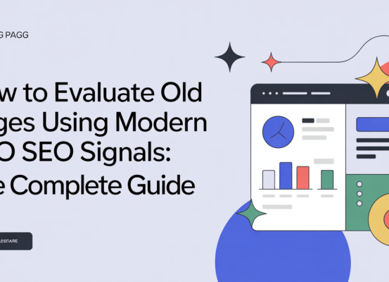 Blog banner with the title 'How to Evaluate Old Pages Using Modern SEO Signals: The Complete Guide' in bold.
