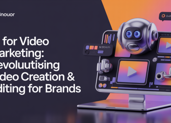 Blog banner with title 'AI for Video Marketing' over a dynamic abstract background.