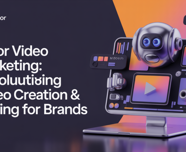 Blog banner with title 'AI for Video Marketing' over a dynamic abstract background.