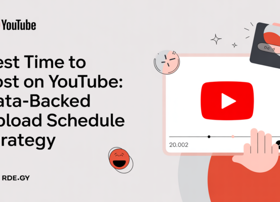 Blog banner with title 'Best Time to Post on YouTube' in bold, vibrant colors.
