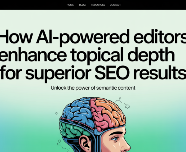 Blog banner with title 'How AI-Powered Editors Enhance Topical Depth for Superior SEO Results' in bold font.
