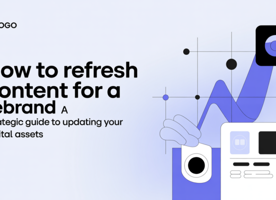 Blog banner with title 'How to Refresh Content for a Rebrand' on a modern digital-themed background