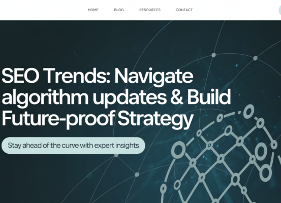 Blog banner with title 'SEO Trends: Navigate Algorithm Updates & Build Future-Proof Strategy'