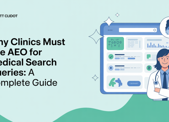 Blog banner with title 'Why Clinics Must Use AEO For Medical Search Queries: A Complete Guide'.