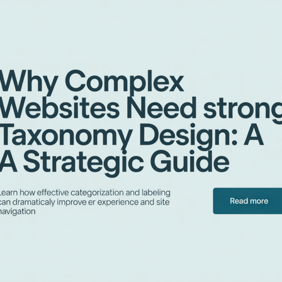 Blog banner with title 'Why Complex Websites Need Strong Taxonomy Design: A Strategic Guide' against a sleek, modern background.