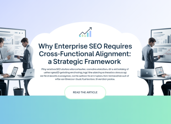 Blog banner with title 'Why Enterprise SEO Requires Cross-Functional Alignment: A Strategic Framework' on a sleek, modern background.