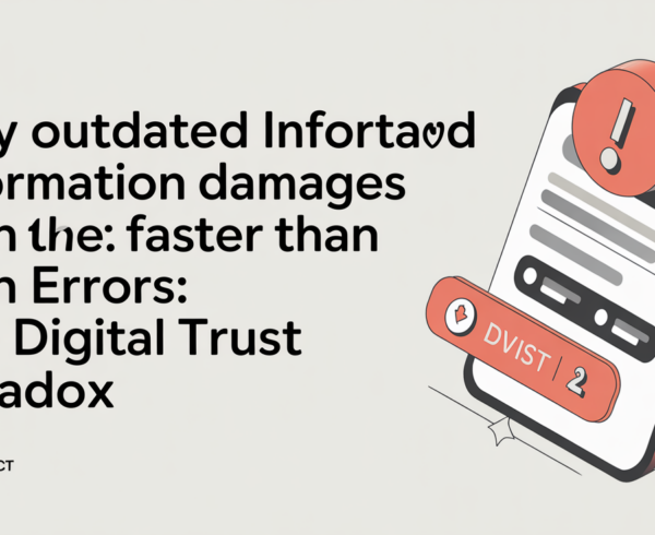 Blog banner with title 'Why Outdated Information Damages Trust Faster Than Errors: The Digital Trust Paradox'