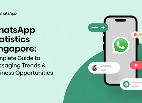 Blog banner with 'WhatsApp Statistics Singapore' title, featuring messaging icons and business theme