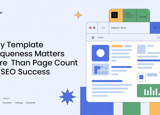 Blog banner with 'Why Template Uniqueness Matters More Than Page Count for SEO Success' title