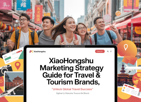 Travel-themed banner with 'Xiaohongshu Marketing Strategy Guide' title.