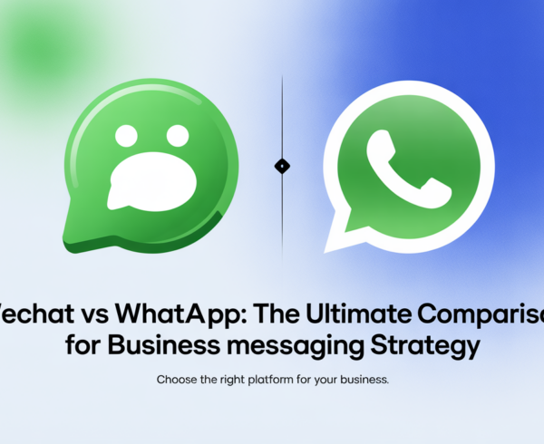 WeChat vs WhatsApp banner for business messaging strategy comparison.