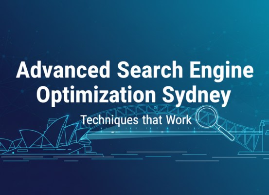 Banner titled 'Advanced Search Engine Optimization Sydney' with modern tech design